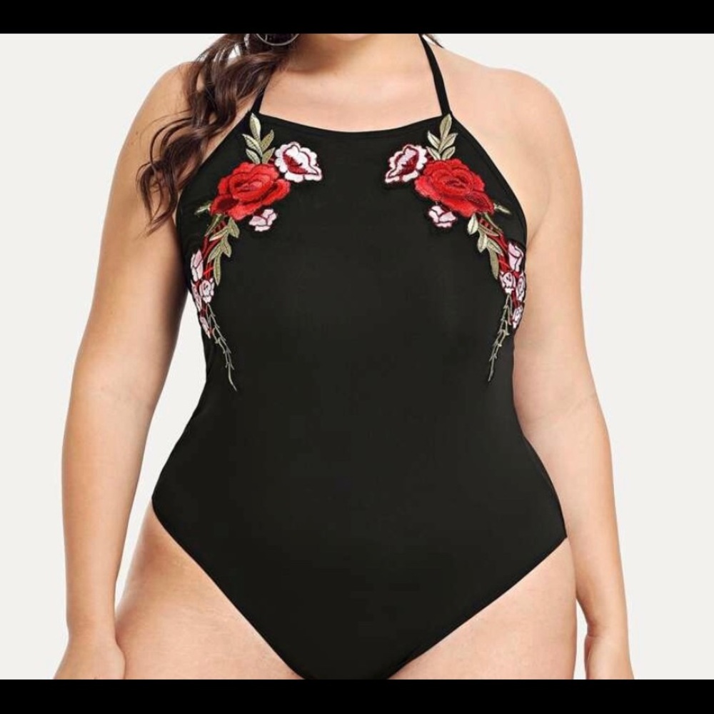 SHEIN embroider halter bodysuit